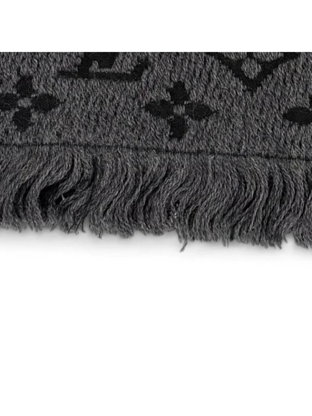 Louis Vuitton Wool 100% Monogram Classic Fringe Scarf Gray Black